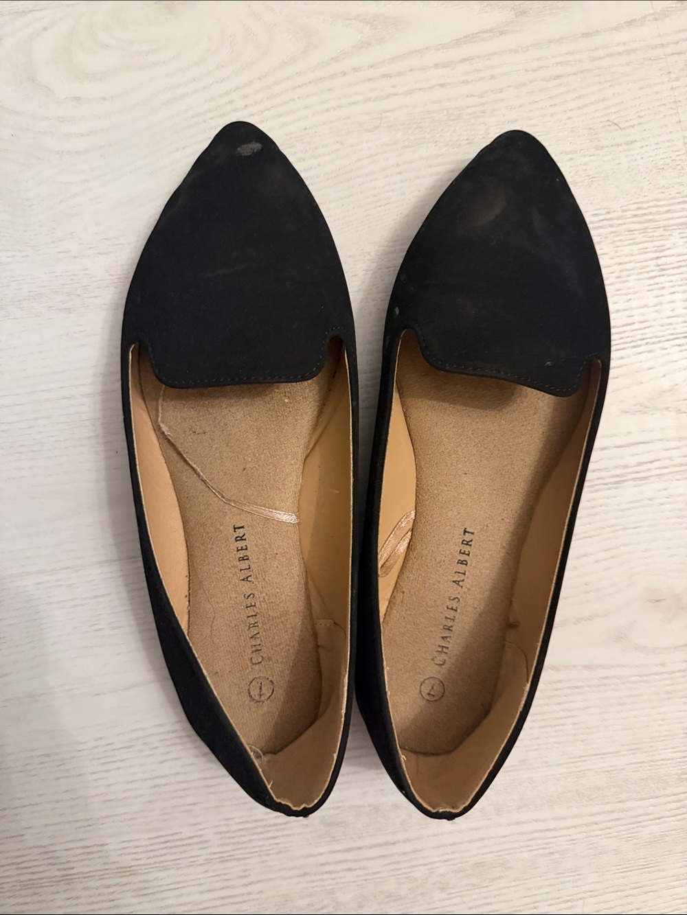 Charles Albert Black Pointed-Toe Slip-On Flats
